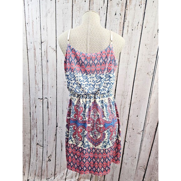 ALK Women's M Maurices Spaghetti Strap Pink Damask Blouson Knee Length Dress EUC - Picture 3 of 7